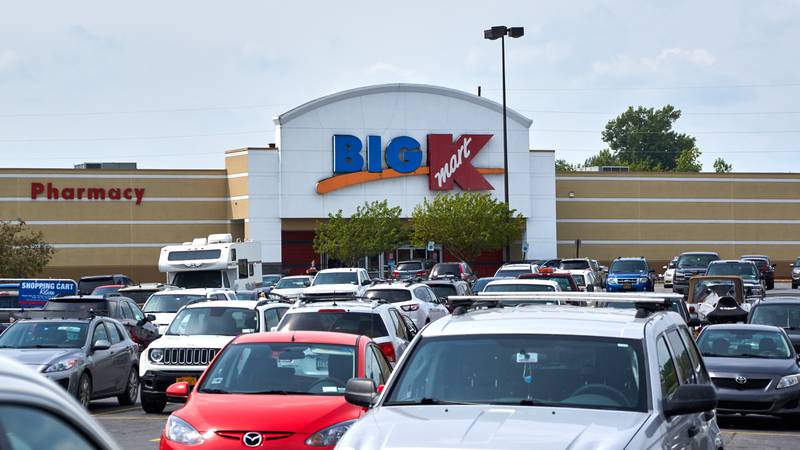 Big Kmart store and logo. Kmart is an American big box department store chain headquartered in Hoffman Estates, Illinois